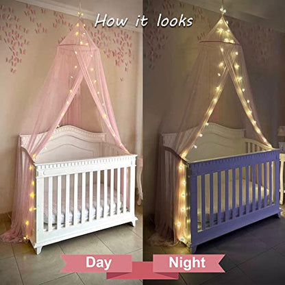  Bed Canopy With Lights - Bed Canopy For Girls, Girls Room Decor With Hanging Lights And E-Book, Pink Decor, Mosquito Net, Bed Tent, Play Tent, Bed Room Decoration Ideas, Princess Bed