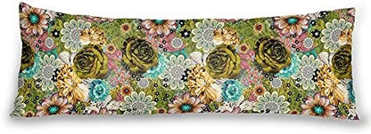  Body Pillowcase, Bohemian Flower Ultra Soft Colorful Velvet Full Long Body Pillow Covers 20 X 54 With Zipper, Total Boho Floral Body Pillow Protector, For Adults Women And Men (Blue White)