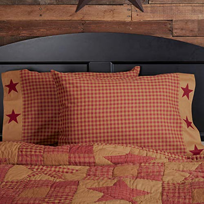  Ninepatch Star Standard Pillow Case With Applique Border Set Of 2 21x30 Country Bedding Accessory, Burgundy