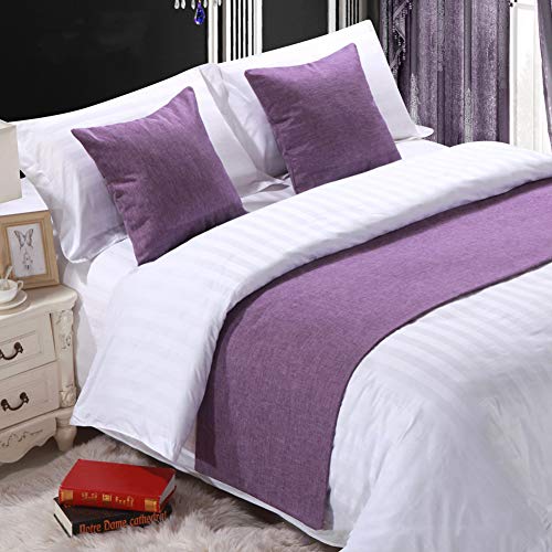  Solid Bed Scarf Purple Bed Runner Bedding Scarves For Bedroom Hotel Wedding Room (King 240x50cm, 16)