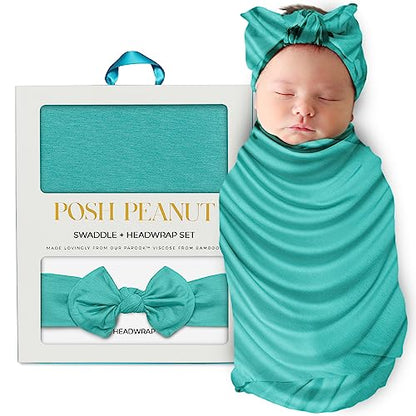  Posh Peanut Baby Swaddle Blanket, Premium Soft Päpook Bamboo Swaddles Wrap & Headband Set, Anti Stink Lightweight Breathable Infant Receiving Swaddling Blankets, Large Boy & Girl Newborn Shower Gift