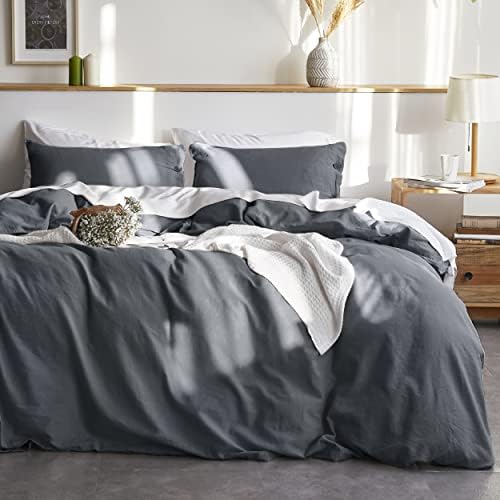  Bedsure Linen Duvet Cover Queen - Linen Cotton Blend Duvet Cover Set, Linen Color, 3 Pieces, 1 Duvet Cover 90x90 Inches And 2 Pillowcases, Comforter Sold Separately