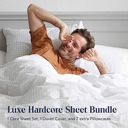  Luxe California King Sheets Set + Duvet Cover, Windowpane - 7 Piece Set (1 Duvet Cover, 1 Fitted Sheet, 1 Flat Sheet + 4 Pillowcases)