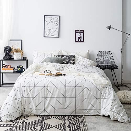  Black Geometric Duvet Cover Queen 100% Cotton Boho Aztec Duvet Cover Set 3 Piece 1 White Bohemian Duvet Cover With Zipper Ties 2 Pillow Cases Luxury Soft Aztec Geometric Bedding Set Breathable