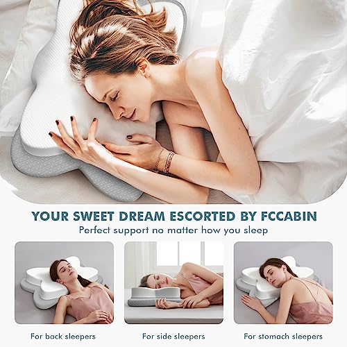  Fccabin Cervical Memory Foam Pillow, Contour Pillows For Neck And Shoulder Pain, Ergonomic Orthopedic Sleeping Neck Contoured Support Pillow For Side Sleepers, Back And Stomach Sleepers