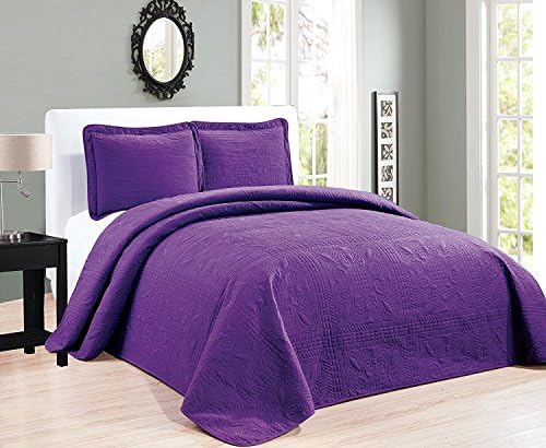  Beautiful Over Sized Solid Color Embossed Floral Striped 3 Piece Coverlet Bedspread (Queen/Full, Black)