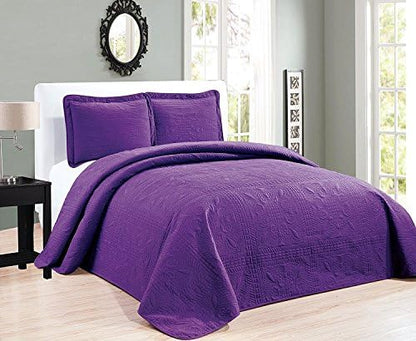  Beautiful Over Sized Solid Color Embossed Floral Striped 3 Piece Coverlet Bedspread (Queen/Full, Black)