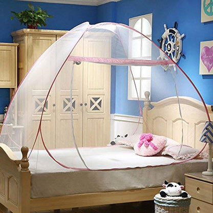  RuiHome Folding Pink Mosquito Net Tent With Bottom Cover Pop-Up Princess Girls Bed Canopy For Home Bedroom College Dorm Camping Trips (59x79x57")