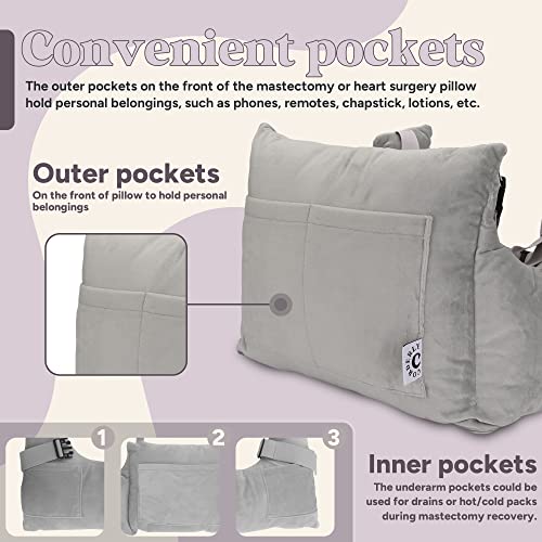  Mastectomy Pillow - Post Mastectomy Pillow For Post Breast Surgeries & Heart Surgeries - Breast Reduction Recovery Supplies - Breast Augmentation Must Haves - Post Surgery Gifts For Women