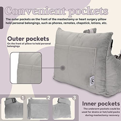  Mastectomy Pillow - Post Mastectomy Pillow For Post Breast Surgeries & Heart Surgeries - Breast Reduction Recovery Supplies - Breast Augmentation Must Haves - Post Surgery Gifts For Women