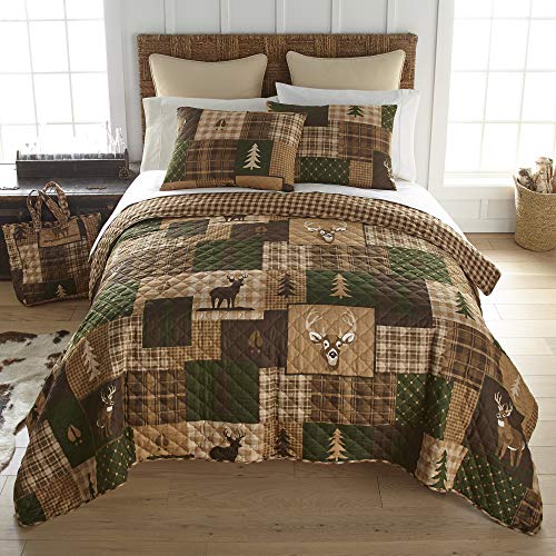  Full/Queen Bedding Set - 3 Piece - Green Forest Lodge Quilt Set With Full/Queen Quilt And Two Standard Pillow Shams - Fits Queen Size And Full Size Beds - Machine Washable
