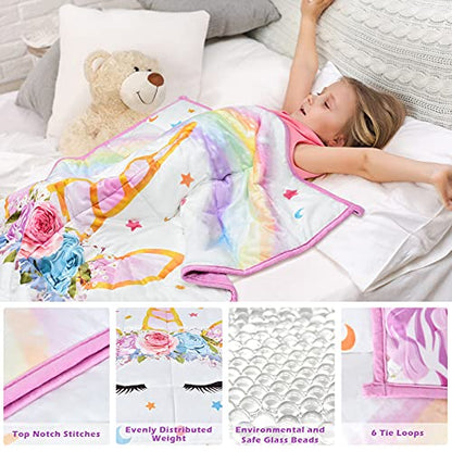  Unicorn Weighted Blankets For Girls - 36’’ X 48’’ 5 Lb Minky Kids Weighted Blankets With Glass Beads Breathable Soft Heavy Blanket For Calming And Sleeping For Bedroom Sofa Travel Gifts