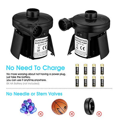 Battery Powered Air Mattress Pump, Electric Quick-Fill Blower Portable Inflator Deflator For Inflatables Raft Bed Boat Pool Toy, Black
