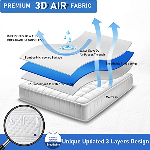  Cooling Mattress Protector Queen Size Mattress Protector Cooling Bamboo Mattress Protector Soft 3D Air Fabric Mattress Pad Cover Sheets Noiseless Mattress Protector