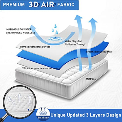  Cooling Mattress Protector Queen Size Mattress Protector Cooling Bamboo Mattress Protector Soft 3D Air Fabric Mattress Pad Cover Sheets Noiseless Mattress Protector