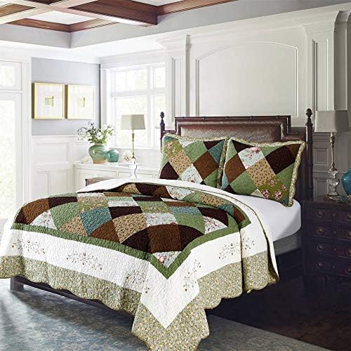  100% Cotton Luxury Decorative Bedspread With Multi Print Floral Patchwork Quilt, Soft & Oversized Coverlet, King 110x96”, Ivory & Brown