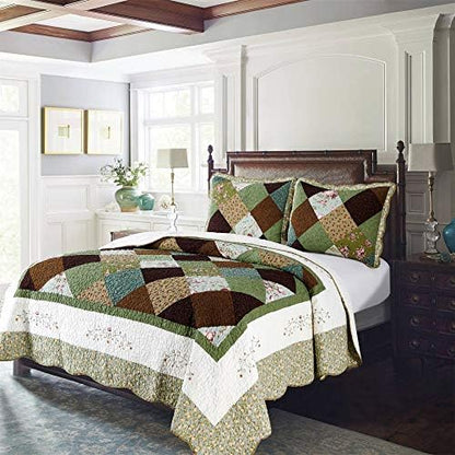  100% Cotton Luxury Decorative Bedspread With Multi Print Floral Patchwork Quilt, Soft & Oversized Coverlet, King 110x96”, Ivory & Brown