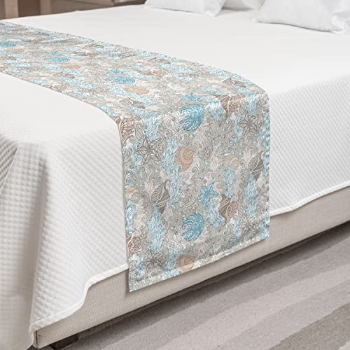  Ambesonne Nautical Bed Runner, Pastel Toned Sea Shell Starfish Mollusk Seahorse Coral Reef Motif Design, Decorative Accent Bedding Scarf For Hotels Homes And Guestrooms, Tan Turquoise White