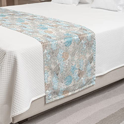  Ambesonne Nautical Bed Runner, Pastel Toned Sea Shell Starfish Mollusk Seahorse Coral Reef Motif Design, Decorative Accent Bedding Scarf For Hotels Homes And Guestrooms, Tan Turquoise White