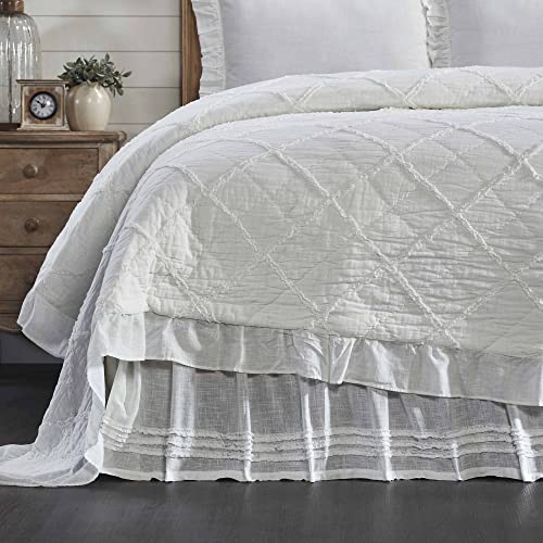  Kathryn California King Ruffled Bed Skirt W/ A 16" Drop, Soft White Linen-Look Textured Fabric, Gathered Vintage Farmhouse, Country Cottage Bedding