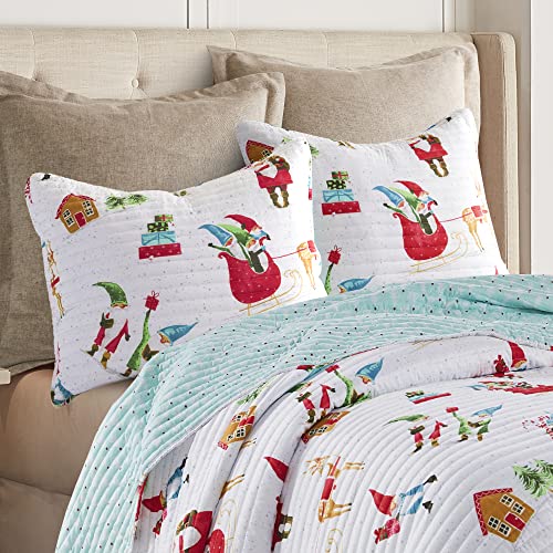 Levtex Home Merry & Bright Collecion - Gnome For The Holidays Quilt - Full/Queen - Christmas Gnomes - Red, Green And White - Quilt (86x86in.) - Reversible - Polyester