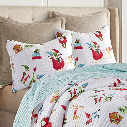  Levtex Home Merry & Bright Collecion - Gnome For The Holidays Quilt - Full/Queen - Christmas Gnomes - Red, Green And White - Quilt (86x86in.) - Reversible - Polyester
