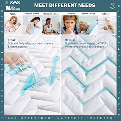  Queen Size Waterproof Mattress Protector Quilted, Breathable Ultra-Soft Filling Mattress Pad, Fitted Deep Pocket Mattress Cover Fits 6''-25'' Mattress