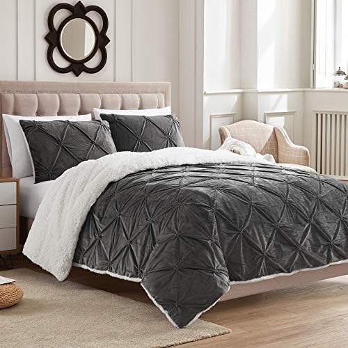  Sweet Home Collection Comforter Set 3 Piece Sherpa Pintuck Pinch Pleat Soft Luxurious Plush All Season Warm With 2 Shams