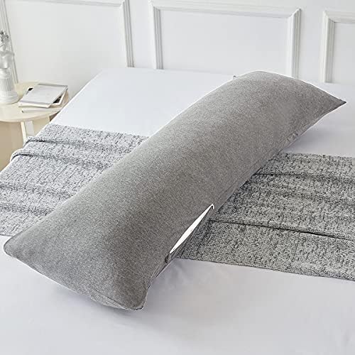  Body Pillow Cover Case 20x54 Inch, Soft Cotton Long Pillowcase With Zipper, Jersey, 20x54 Inch, Light Grey