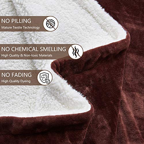  Sherpa Throw Blanket Throw Size, Sherpa Fleece Throw Blanket Lightweight, Reversible Sherpa Blanket Machine Washable, 50" X 60", Brown