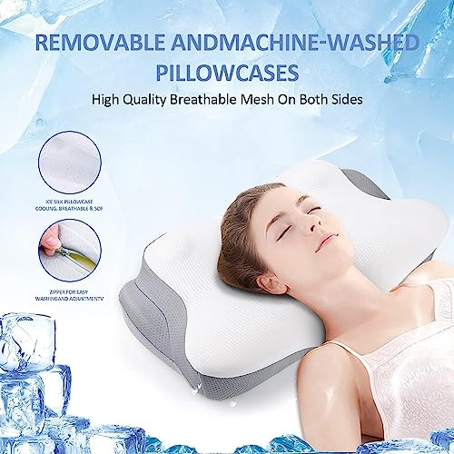  Liipoo Cervical Neck Pillow For Neck And Shoulder Pain Relief With Silk Pillow Cases, Ergonomic Orthopedic Memory Foam Neck Pain Pillow,Contoured Support Pillows For Side,Back And Stomach Sleepers