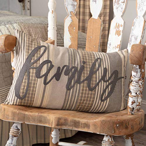  VHC Brands Sawyer Mill Text Chambray Cotton Farmhouse Appliqued Pillow 22x14 Filled Bedding Accessory, 1 Count (Pack Of 1), Family Charcoal