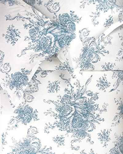  Mélange Home Melange Home, Light Blue Toile 400 Thread Count Cotton, Full/Queen Duvet Set