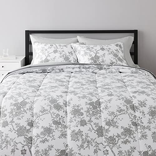  Amazon Basics 8-Piece Ultra-Soft Microfiber Bed-In-A-Bag Comforter Bedding Set - Full/Queen, Grey Chinoiserie