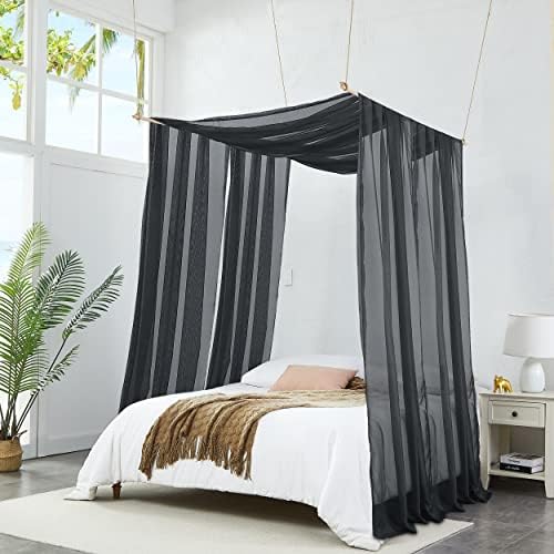  Set Of 2 White & White Canopy Bed Curtains In 55 X 104 Inch Size. 2 Twin Bed Canopy Curtains Can Be Turned Into Kids Bed Tent Or Bed Canopy For Girls. BE White & White 104"