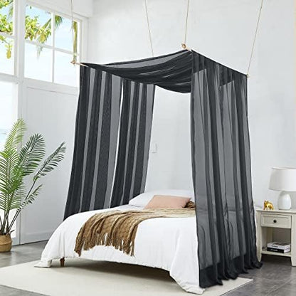  Set Of 2 White & White Canopy Bed Curtains In 55 X 104 Inch Size. 2 Twin Bed Canopy Curtains Can Be Turned Into Kids Bed Tent Or Bed Canopy For Girls. BE White & White 104"