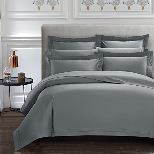  Asabolaj Triomphe Collection 3 Pieces Do Not Include Filling Grey Color King Size Duvet Cover Set 100% Egyptian Cotton Sateen 400 Thread Count Luxury Handcraft(Grey,King)