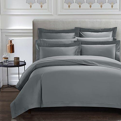  Asabolaj Triomphe Collection 3 Pieces Do Not Include Filling Grey Color King Size Duvet Cover Set 100% Egyptian Cotton Sateen 400 Thread Count Luxury Handcraft(Grey,King)