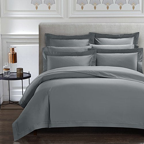  Asabolaj Triomphe Collection 3 Pieces Do Not Include Filling Grey Color King Size Duvet Cover Set 100% Egyptian Cotton Sateen 400 Thread Count Luxury Handcraft(Grey,King)