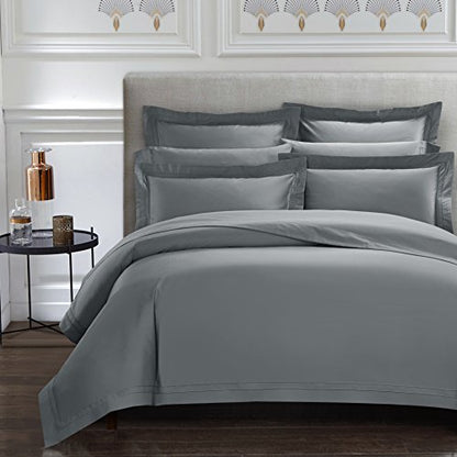  Asabolaj Triomphe Collection 3 Pieces Do Not Include Filling Grey Color King Size Duvet Cover Set 100% Egyptian Cotton Sateen 400 Thread Count Luxury Handcraft(Grey,King)