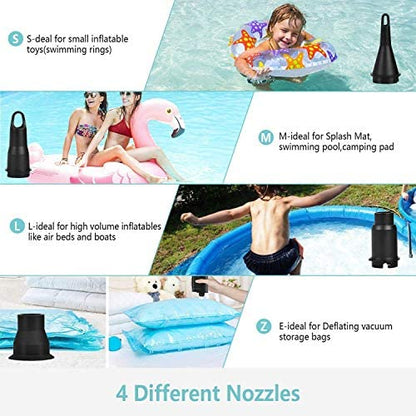  Air Pump For Inflatables, PUMTECK Electric Air Pump With 4 Nozzles, Rechargeable Battery Air Mattress Pump, Pool Toys, Air Mattress Beds, Boats, Swimming Ring, USB/4000mAh