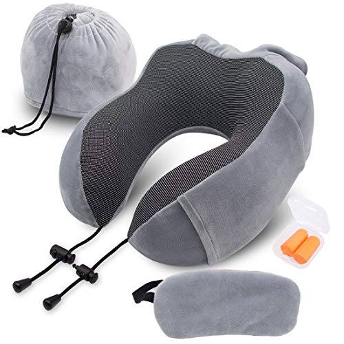  Wo Yuan Travel Pillow-100% Pure Memory Foam Neck Pillow,Comfortable&Breathable Cover,Airplane Travel Kit With,Soft Headrest For Sleeping Rest,Car&Home Use,Built-in Storage Function