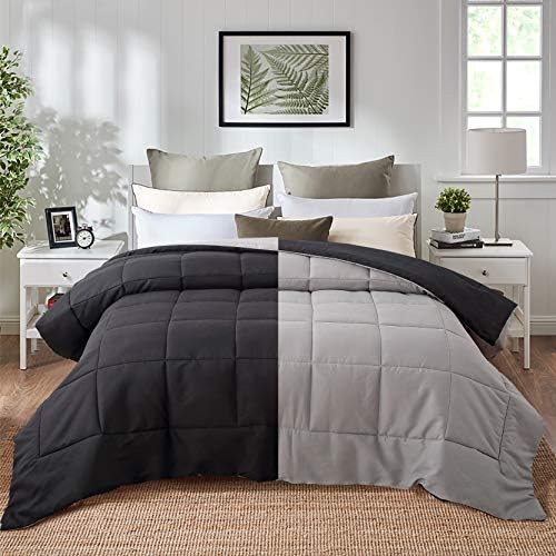  All Season Pre Washed Soft Microfiber White Goose Down Alternative Comforter With Box Stitching (Navy/Light Blue, Twin)