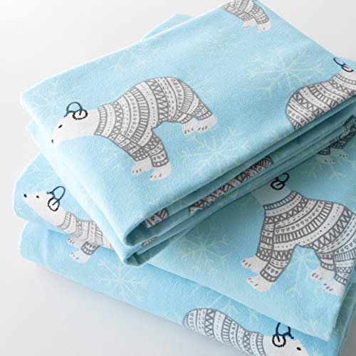  - Queen Flannel Sheets Complete Set - Includes Flat Sheet/Fitted Bed Sheet/ 2 Pillow Cases, Warm And Cozy Winter Sheets - Polar Bears