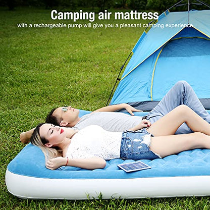  Inflatable Camping Queen Air Mattress For Home Blow-Up Temporary Bed For Tent Travel Anti-Leakage Raised Airbed With Rechargeable Pump For Guest Adults Kids Children 81" X 62" X 10" (Highest Side)