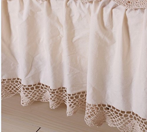  100% Thick Cotton Material With Hand Crochet Lace Easy Fit Bed Skirt Dust Ruffle (Crochetskirt-King/Calking, Beige)