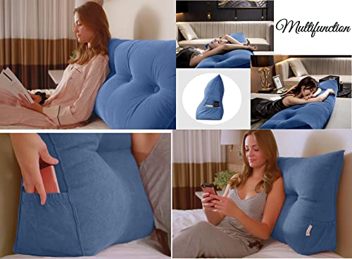  Peachwell Triangular Reading Bed Rest Pillow Large Bolster Cushion Headboard Backrest Wedge Pillow With Removable Cover And Two Large Side Pockets (Chalk Grey, Twin: 39 X 8 X 20 Inches)
