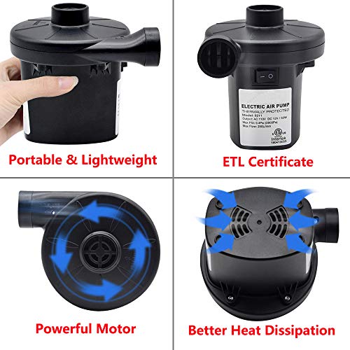  Electric Pump For Inflatables, Portable Air Pump With 3 Nozzles For Air Mattress Inflatable Pool Float