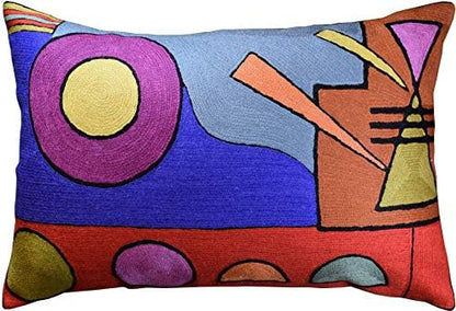  Kashmir Designs Lumbar Cushion Cover Hand Embroidered Wool 13x21 (Lumbar Poppy Pillow Cover Turquoise)