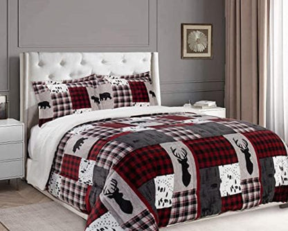  Elegant Comfort 3-Piece Winter Lodge-Patch Sherpa Comforter Soft, Cozy And Durable Quality, Heavy Weight Reversible Down Alternative Micro-Suede, Patch Sherpa Comforter, Cal King